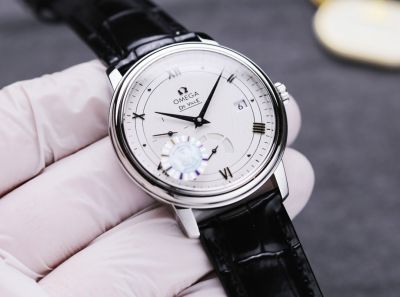 TW Factory Omega De Ville White Dial Black Leather Strap Watch